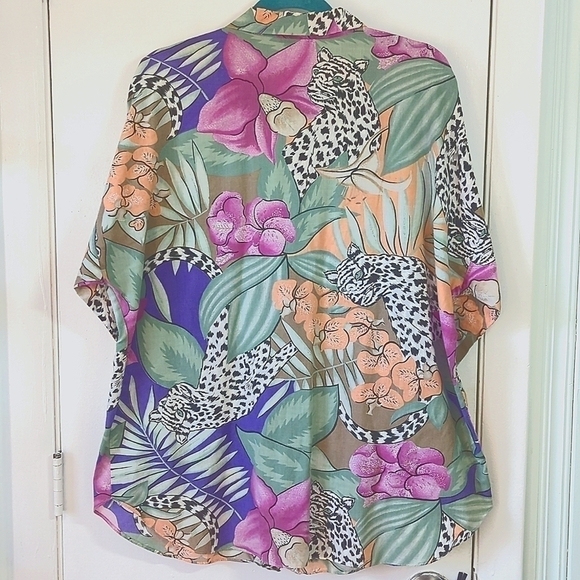 Euc Vintage 90s Lightweight Button Down Shirt sz L/XL - Tropical Tigers! - Picture 2 of 6